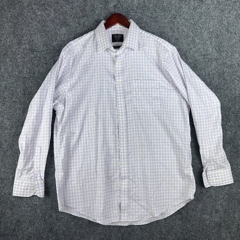 Nordstrom Mens Shop Shirt 2X Traditional Fit Button Up Purple Plaid Cotton Pocke
